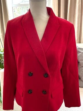 Ann Taylor Red Double-Breasted Blazer